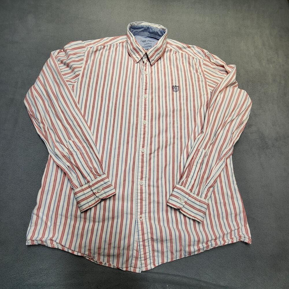 Pepe Jeans Button Up Shirt Mens XL Striped Long Sleeve Y2K